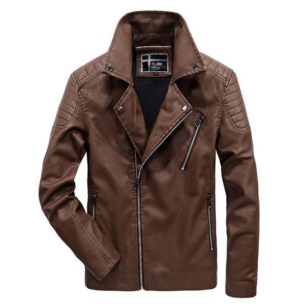 

youth coat locomotive casual stand collar pu leather men's leather jacket, Black