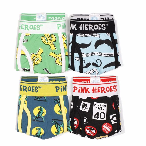 

4pcs/lot pink heroes male panties cotton men underwear boxers european and american fashion cartoon printing gay boxer shorts, Black;white