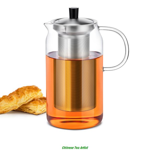

heat resistant glass modern large teapot with stainless steel infuser & lid 1200ml,borosilicate glassware,teaware,ing
