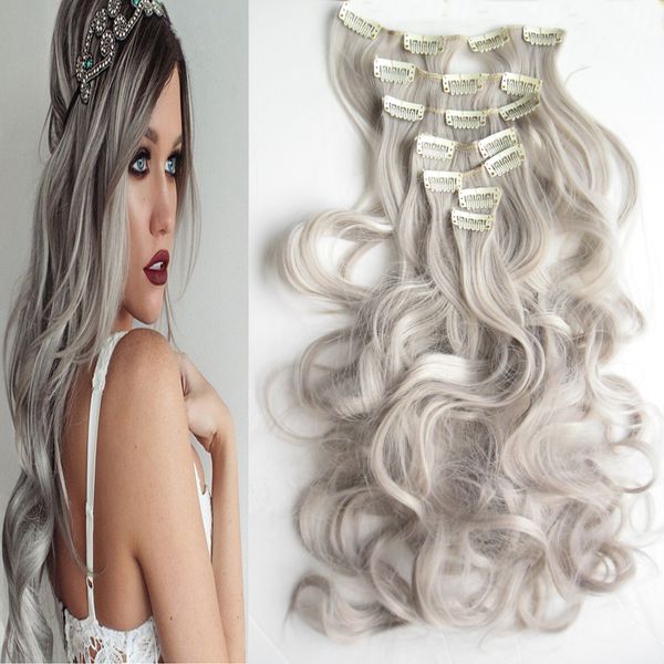 2019 Length 55cm 130g 22 Silver Gray Hair Extensions Synthetic
