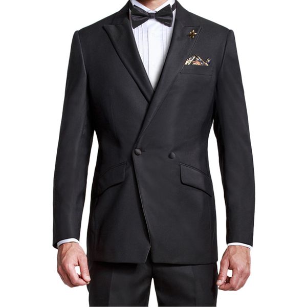 

double breasted black men suits for wedding peaked lapel custom made groom tuxedo formal slim fit man blazer 2 pieces jacket pants, Black;gray