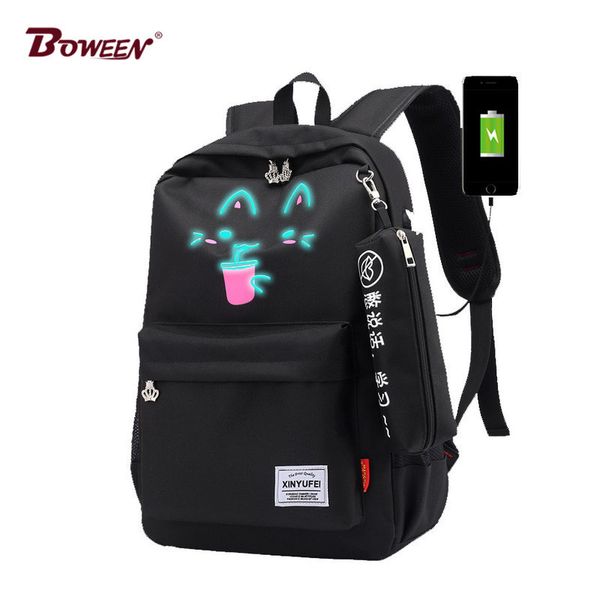 

luminous school bags for girls teenage usb female backpack schoolbag teen large capacity black women back pack 2018 y18110107