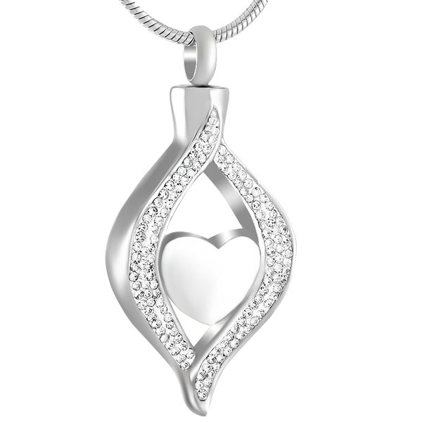 

ijd9240 stainless steel crystal teardrop heart cremation urn pendant memorial necklace for women ashes holder keepsake jewelry, Silver