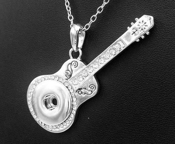 

3pcs metal snap button jewelry crystal guitar pendant necklace for women fit 18mm snaps men's vintage accessories, Silver