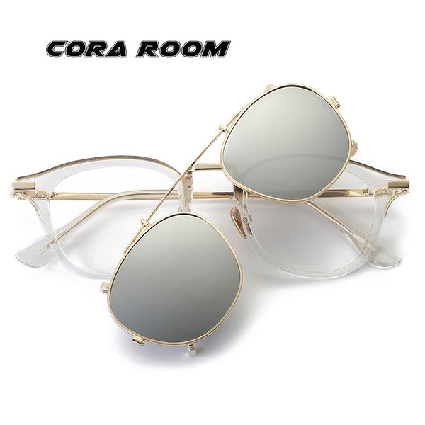 

new tr90 sets of mirrors fashion retro square glasses + polarized clips flat glasses personalized sunglasses, Silver