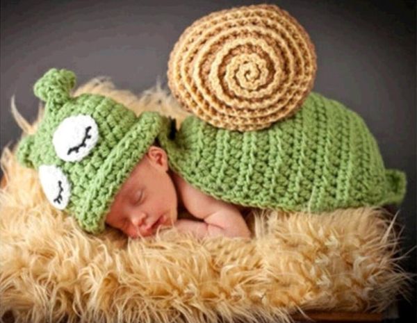 Baby-Fotografie-Requisiten, niedliches Schnecken-Kostüm-Set für Neugeborene, Jungen und Mädchen, handgefertigtes Häkel-Outfit, Kleinkind-Coming-Home-Foto-Requisiten, Kinder-Hut-Kleidung