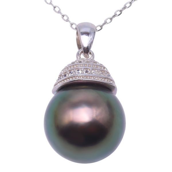 

jyx 11.5mm black tahitian pearl pendant necklace south sea cultured pendant in 925 sterling silver with zircon 18 inches