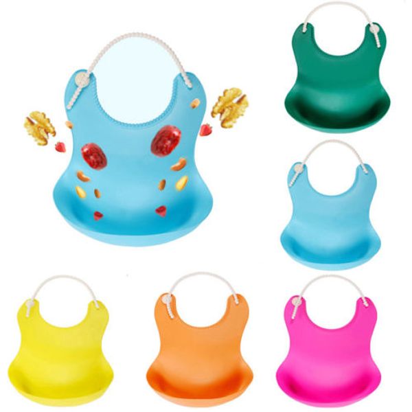 

selling waterproof silicone baby bib aprons solid color washable roll up crumb catcher feeding eating baby bib aprons