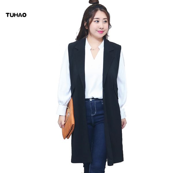 

tuhao 2018 autumn winter plus size 4xl 3xl women's coat vests jacket outwear office lady elegant coat vest for female lm74, Black;white