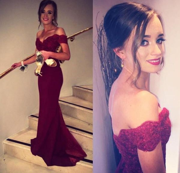 

burgundy lace mermaid prom dresses off shoulder lace formal evening gowns backless party red carpet dress, Black