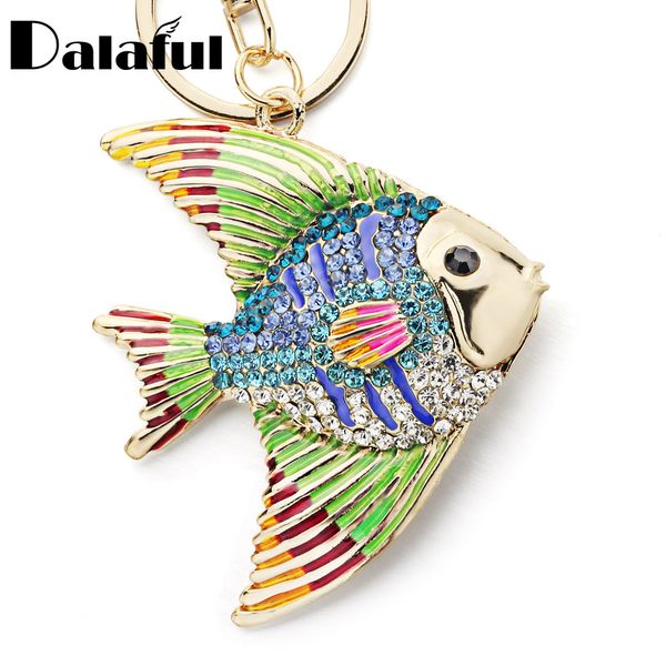

new fashion tropical fish keyrings keychains multicolour enamel crystal goldfish key chains holder bag pendant for car k366, Slivery;golden
