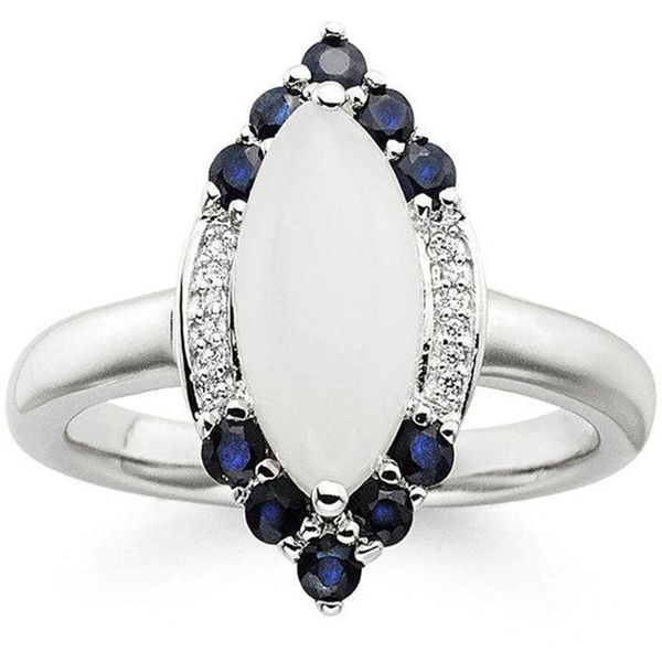 

new arrival big white stone blue&white crystal round birght silver rings bague for women girl anniversary jewelry anel z5q915, Golden;silver