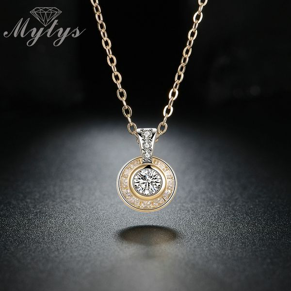 

mytys cubic zircon round pendant necklace for female cn259, Silver