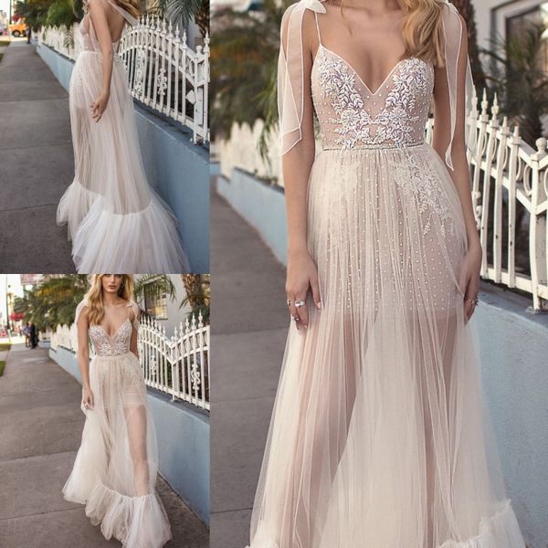 

muse by berta 2019 country wedding dresses robes de mariÃ©e v neck backless bridal gown a line lace bohemian bling wedding dress, White