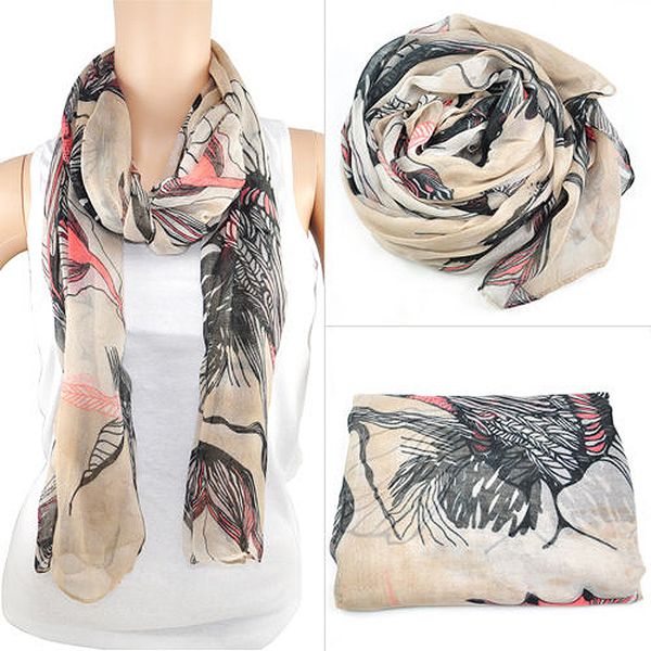 

new style begonia flower ink style chiffon neck scarf shawl ladies - beige