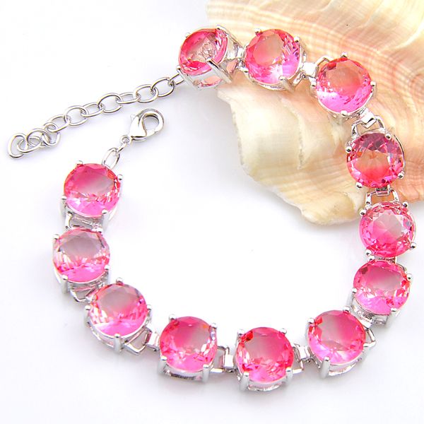 

luckyshine new pink watermelon bi-tourmaline crystal zircon gem lovely fashion silver chain bracelets womens wedding jewelry, Black