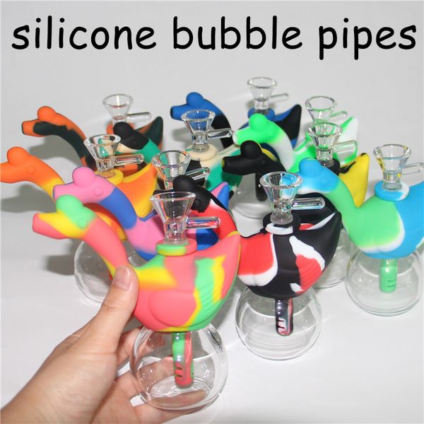 Swan Silicone Bong Mini Silicone Dab Tubulações De Água Bongo Bongo Bubbler Camo Renda Oil Destacável Perscolador Inscolador Hookah com tigela de vidro