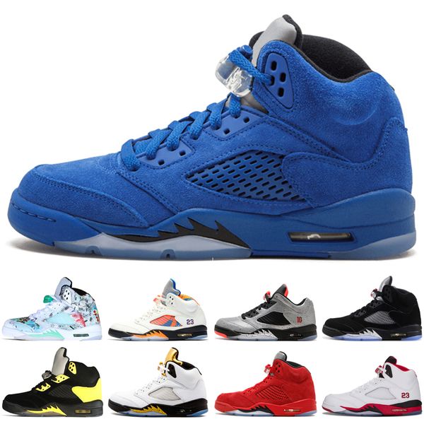 

5 5s Wings International Flight Mens Basketball Shoes Olympic Gold Medal Fire Red Blue Suede White Cement men sports sneakers designer 7-13