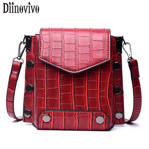 

diinovivo fashion female square bag women bag pu leather shoulder crocodile pattern rivet messenger dnv0816