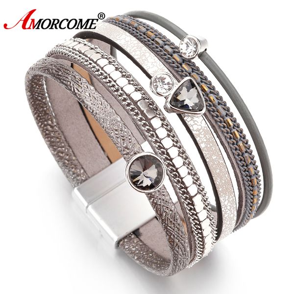 

amorcome trendy 6 colors rhinestone alloy crystal bangles for women decoration bracelets women accessories jewely, Black