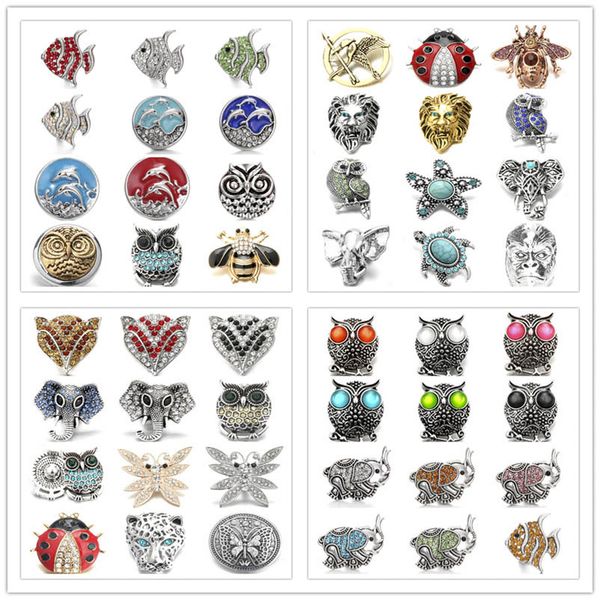

exquisite animal world inlay rhinestone crystal zoology gather snap buttons 18mm metal flower decorative button for snap jewelry findings