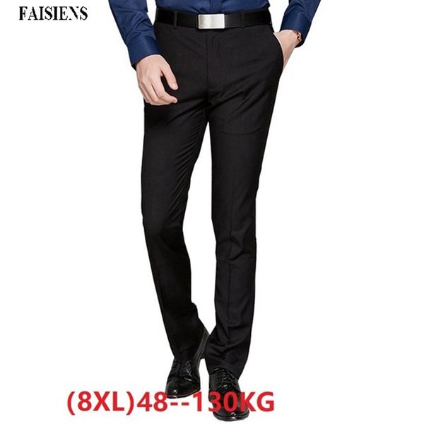 

faisiens plus size7xl 8xl men suit pants large big summer casual business pants work formal navy blue straight trousers 46 48, Black
