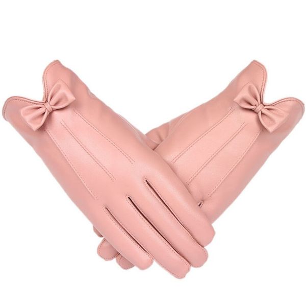 

2pcs/lot prdiscount 2018 pu leather gloves female sheepskin gloves women' thin thermal mink hair ball fashion, Blue;gray