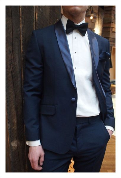 

custom formal tuxedo navy blue suit men blazer wedding suit for men black shawl lapel satin one button business 2 piece demo6634, White;black