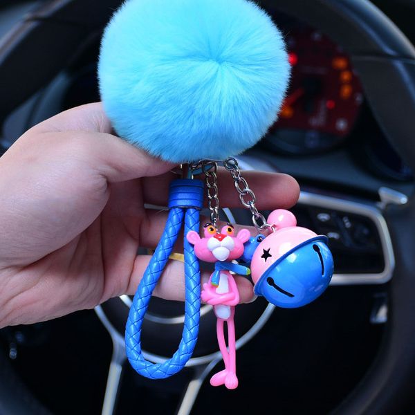 

vermicelli pink panther cartoon keychain vinyl doll key chain ring keychain creative birthday gift for women, Slivery;golden