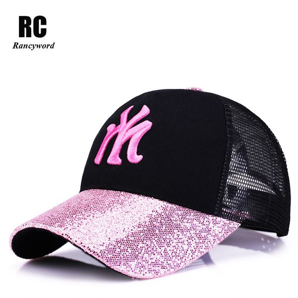 

rancyword] 2017 new branded baseball caps canada women's cap with mesh bone hip hop lady embroidery hats sequins rc1134, Blue;gray