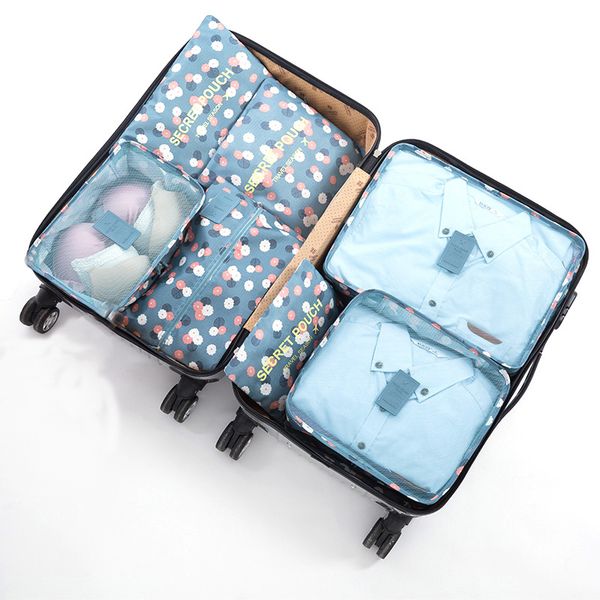 

2018 new 7pcs/set oxford cloth travel mesh bag in bag luggage organizer packing cube organiser for clothing shoes
