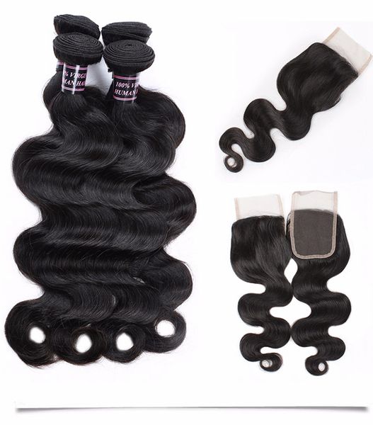 Onda de água Bundles de cabelo humano 3 PCs com fecho de renda mink brasileiro jato reto natural cor preta tecida profundamente para as mulheres meninas todas as idades