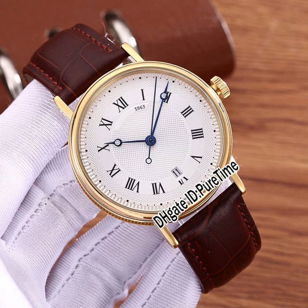 

new classique heritage 5177 yellow gold silver textured dial blue hands miyota 8215 automatic mens watch brown leather strap watches bgt25b2, Slivery;brown