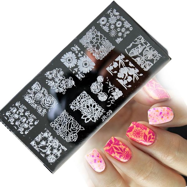 

#001-20 20styles image plates for stamping nail art stencil template metal various patterns flowers full cover lace rec, White