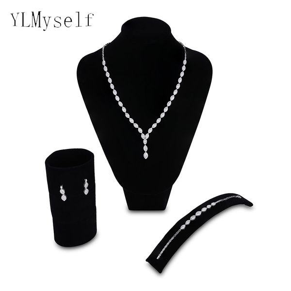 

2018 spring new luxurious wedding jewelry sets necklace+bracelet+earrings+ring large wedding party accessories jewellery, Silver