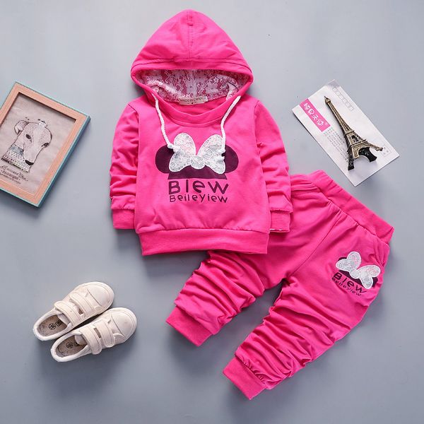 

cute girl sweatshirt pants set cartoon soft hooded coat jacket pants set for 2-6years girls kids children clothing set, White