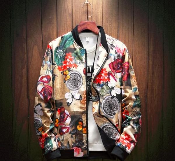 

2018 spring men's jacket prints fashion youth bomber jacket autumn men's chaqueta hombre coat plus size m-5xl, Black;brown