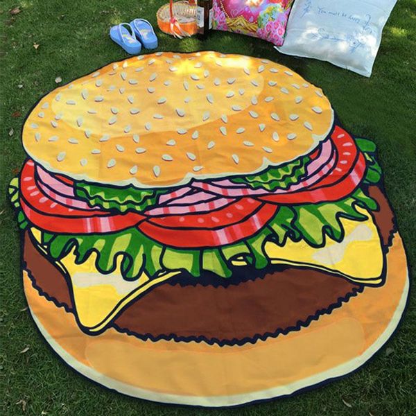 

burger beach blanket outdoor gigantic burger summer holiday pool bathing towel fringing microfiber large reactive printing hot, Blue;gray