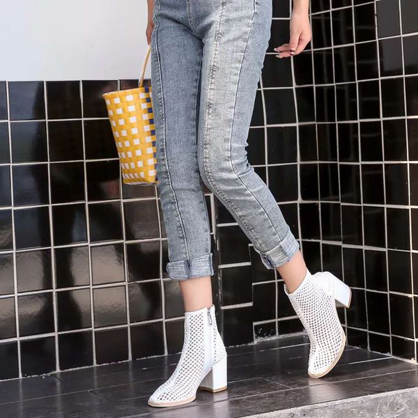

fashion women cane boots 2018 round toe women shoes casual spring autumn summer motorcycle boot size 35-39 heel .5cm, Black
