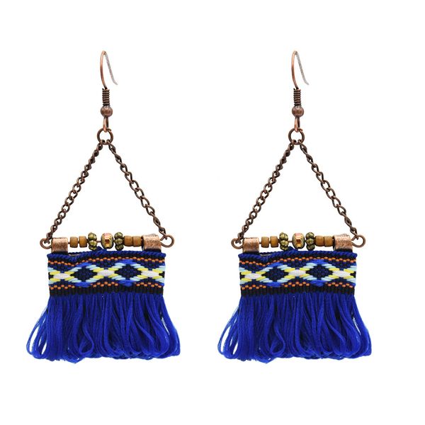 

4 colors ethnic african tribal cotton thread long tassel drop earrings for women boho wedding party jewelry, Silver