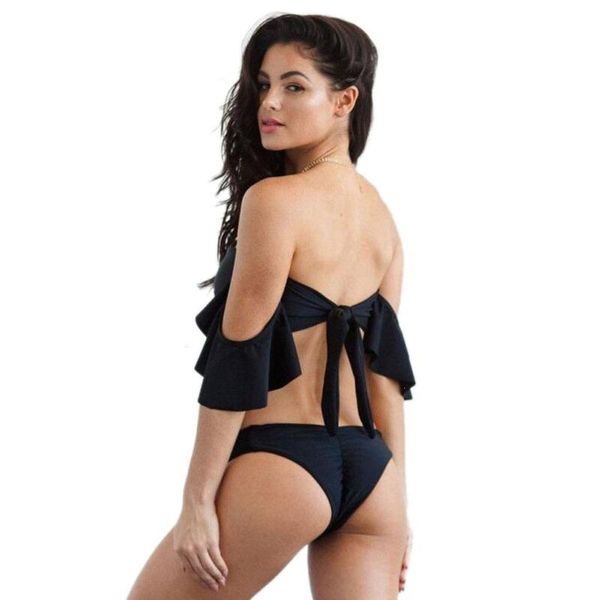 

Solid Sexy Low Waist Swimsuit Pregnant Bikini Off Shoulder Bikinis Women Swimwear Ruffle Biquini Crochet Bathing Suit Beach Wear Wd3