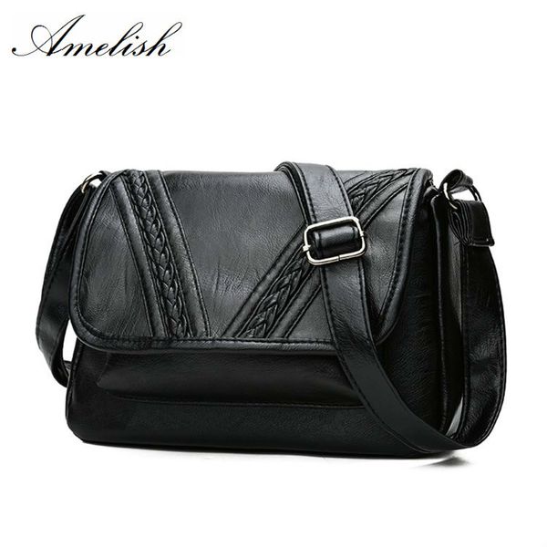 

black genuine leather messenger bag for women small fashion crossbody handbag flap party shoulder bolsa feminina girls clutch