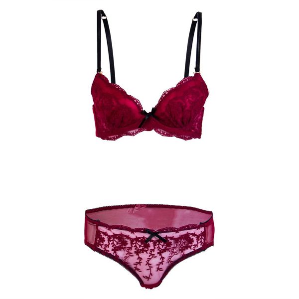 

4 style cute lace embroidery floral bra set women push up padded bras sets lingerie bras panties lace floral underwear suits, Red;black
