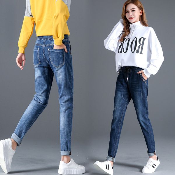 

autumn winter fashion high waist jeans woman large size 26~32 leisure slim elastic waist ladies vintage harlan pants women jeans, Blue