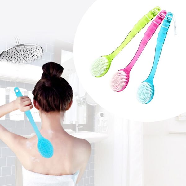 

long handled body bath shower back brush scrubber massager skin blue, green, red