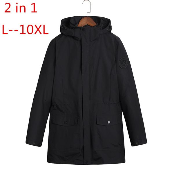 

10xl 8xl 6xl 5xl new winter men`s jacket outwear 2 in 1 waterproof windbreaker male coats warm man parka coats brand clothing, Black