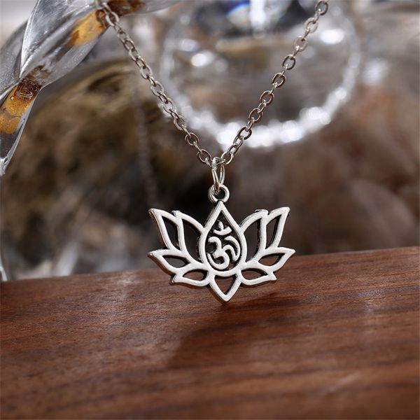 

charm collier silver color lotus om pendant necklace prayer yoga jewelry handmade lucky 8 necklace for women girls fashion gifts