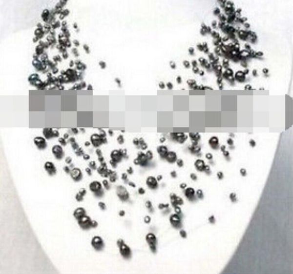 

ll<<< 1407 beautiful black gray freshwater pearl necklace new 17inchs, Silver