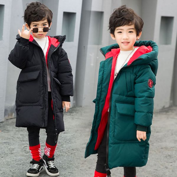 

teenage boy parka coats 2018 new winter children hooded long cotton thicken jackets coats kids warm overcoats clothing, Blue;gray