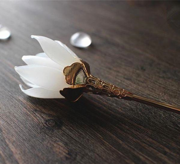 

magnolia flower hair stick glazed glass copper flowers hair pin vintage chinese hair fork handmade jewelry accessories wigo1106 c18110801, Slivery;golden